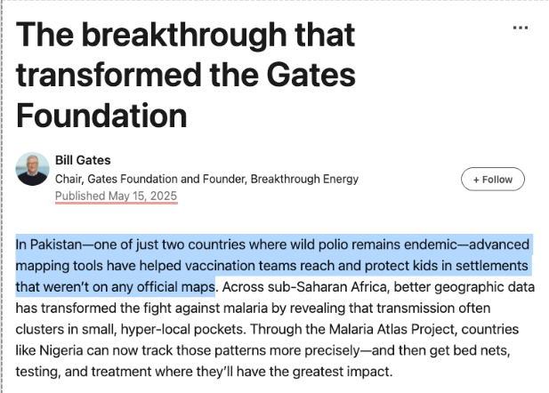 Gates Notes cites Pakistan's mapping tools